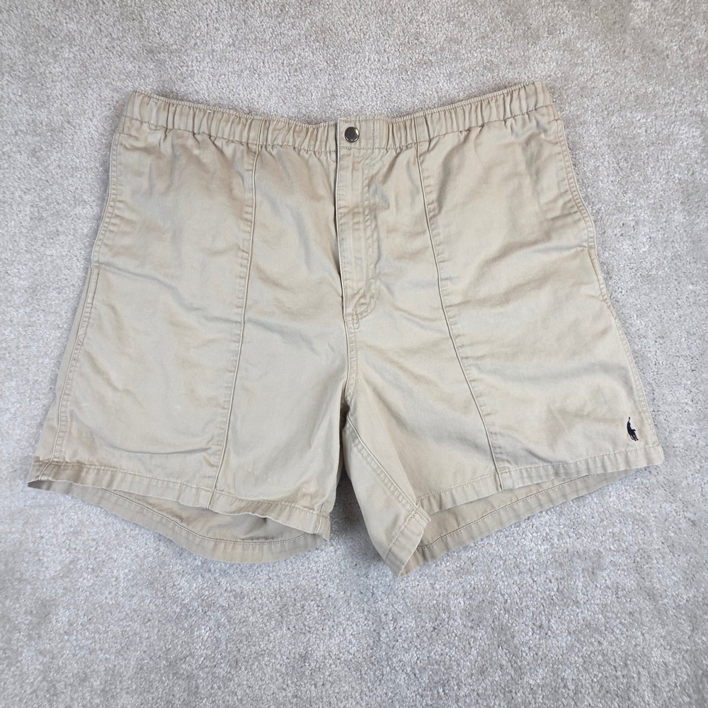 VTG Polo Ralph Lauren Mens Tan Chino Shorts Elastic Waist Cotton Size L 5 Inseam